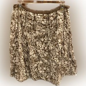 Women’s Liz Claiborne Skirt, Size 12, Brown with White Floral Pattern